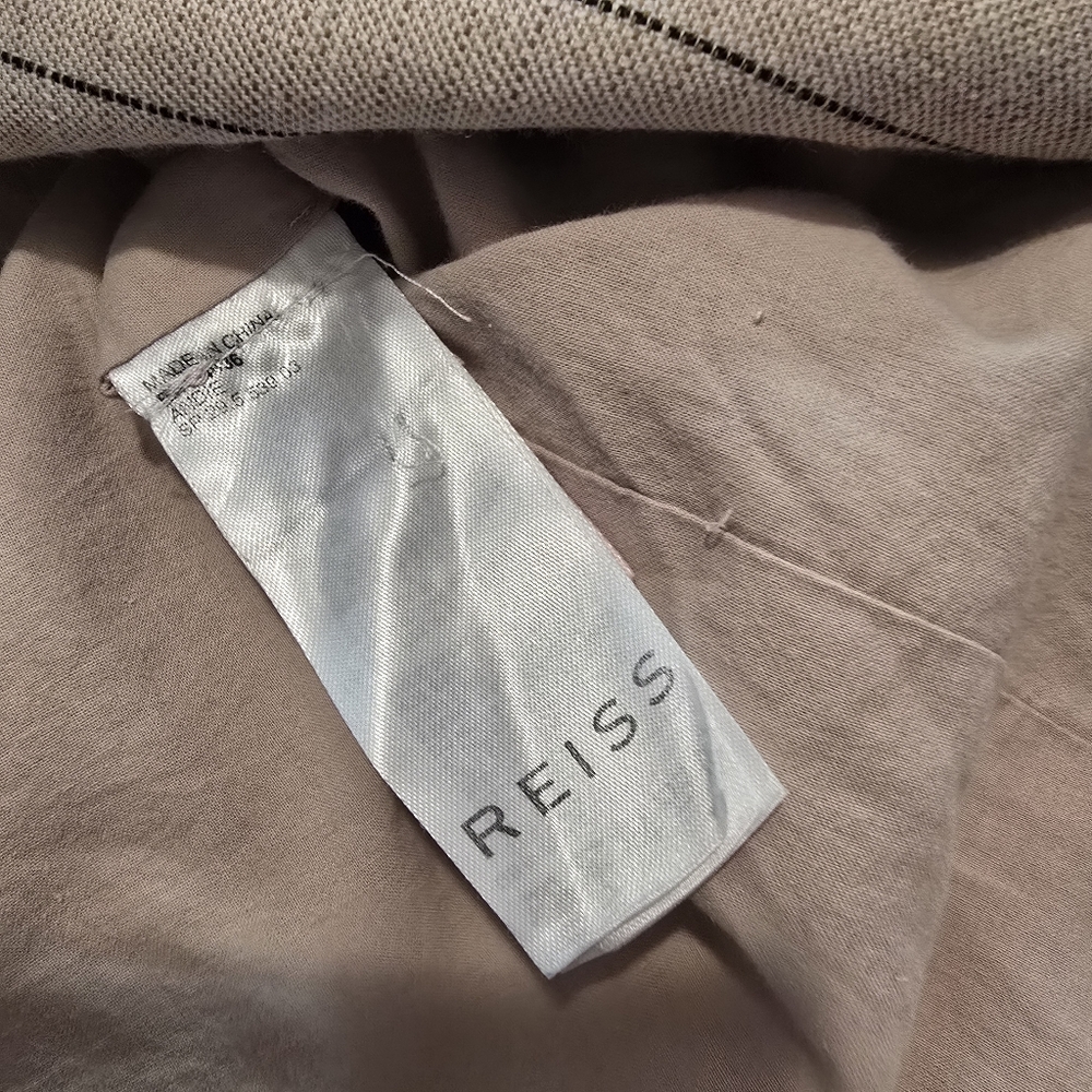Reiss Andie Neutral Striped Linen Casual Dress Sleeveless V-neck Size 6 - Picture 13 of 14